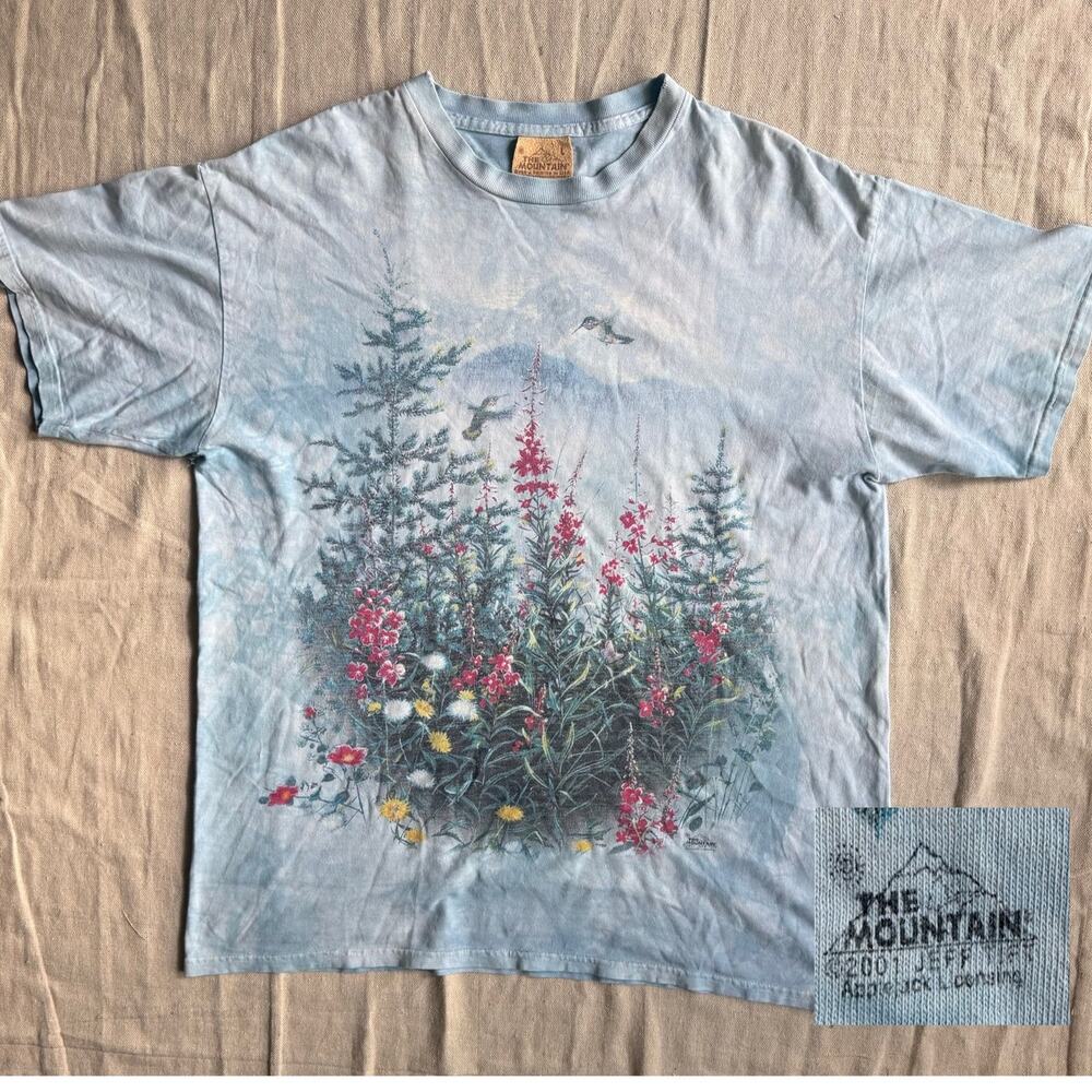 Vintage The Mountain T Shirt Men's L Wildflowers Hummingbirds 2001 Tie Dye Y2K